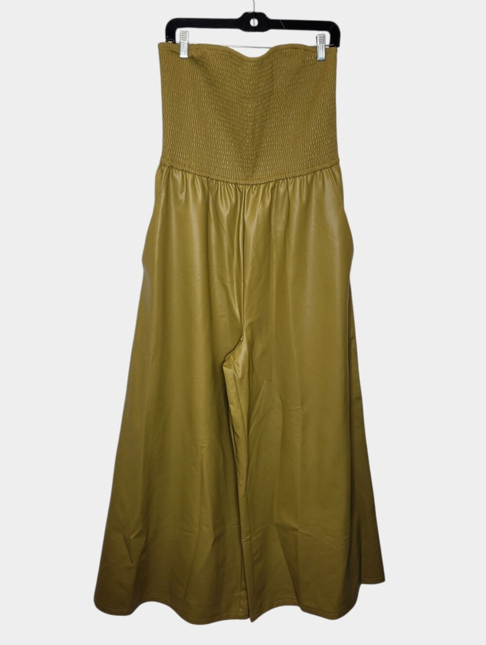 Anthropologie Pilcro Strapless Smocked Wide Leg Jumpsuit L Chartreuse - Picture 2 of 7
